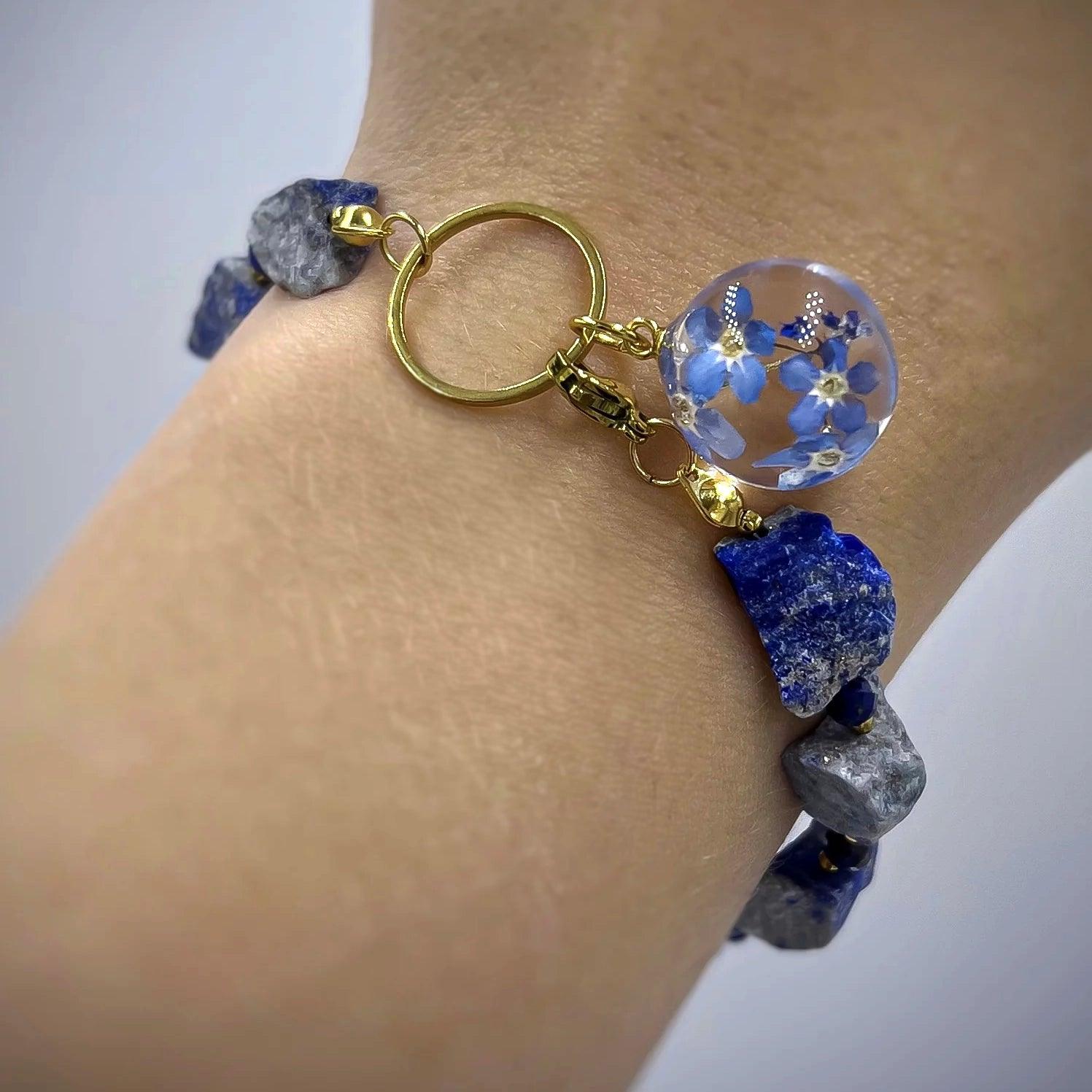 Bransoletka lapis lazuli & niezapominajki