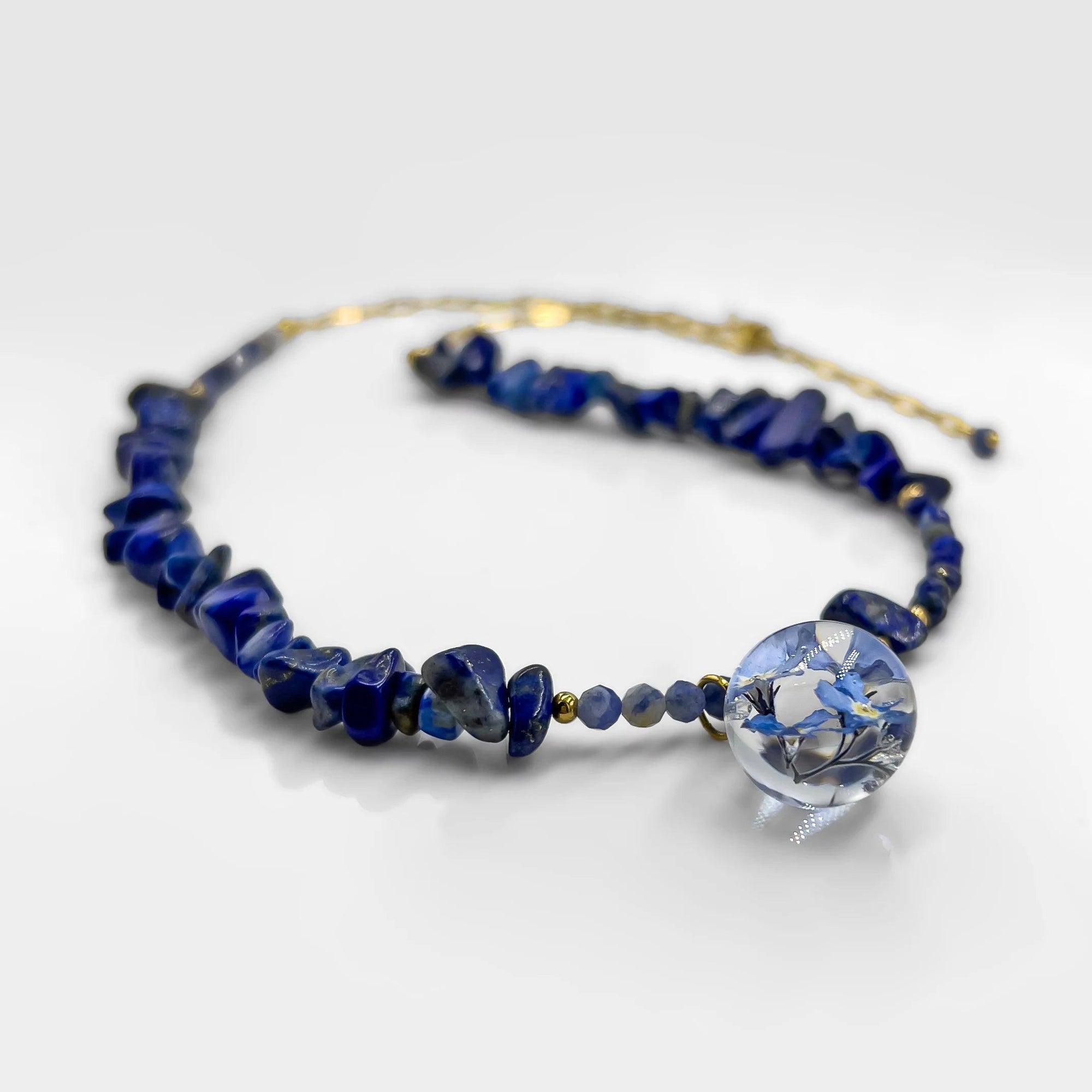 Naszyjnik lapis lazuli, sodalit & niezapominajki