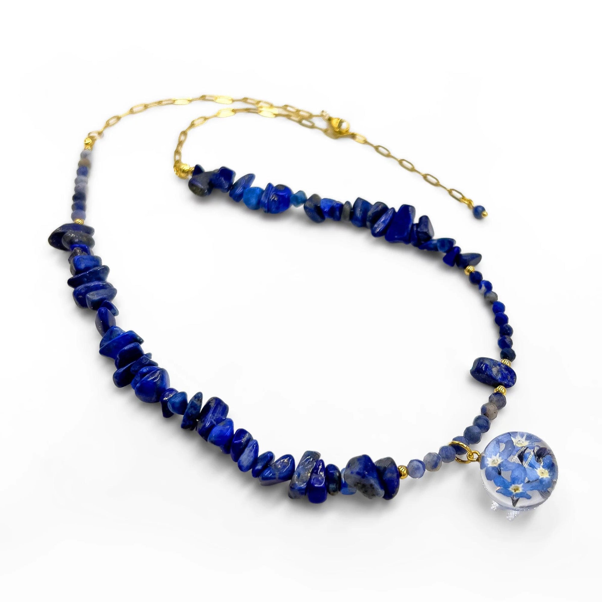 Naszyjnik lapis lazuli, sodalit & niezapominajki