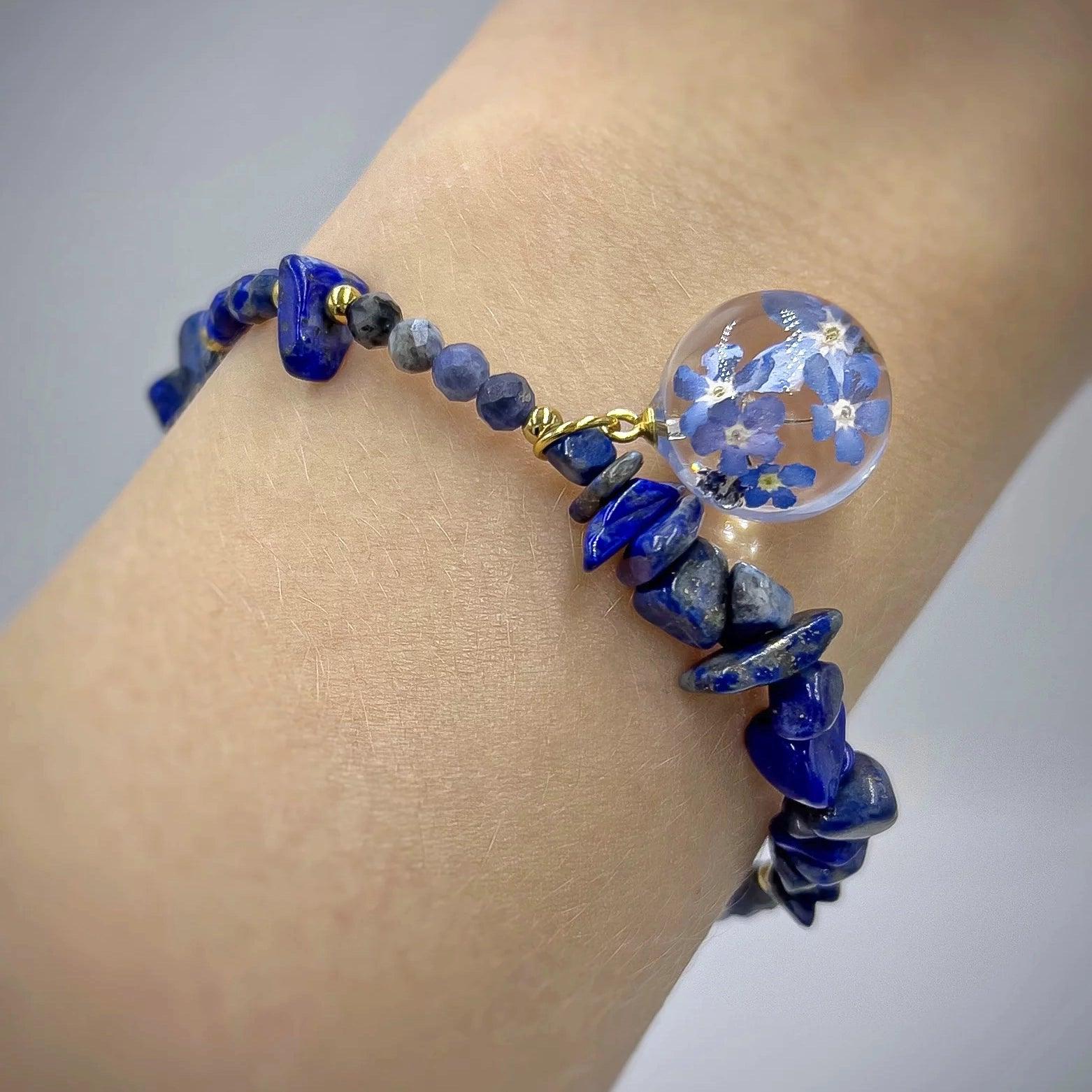 Bransoletka lapis lazuli, sodalit & niezapominajki