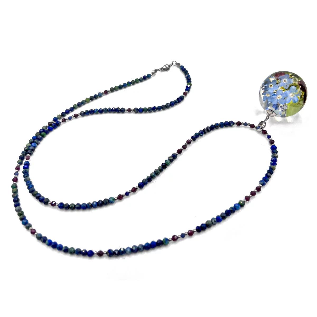 Długi naszyjnik lapis lazuli, granat & poziomkowy las