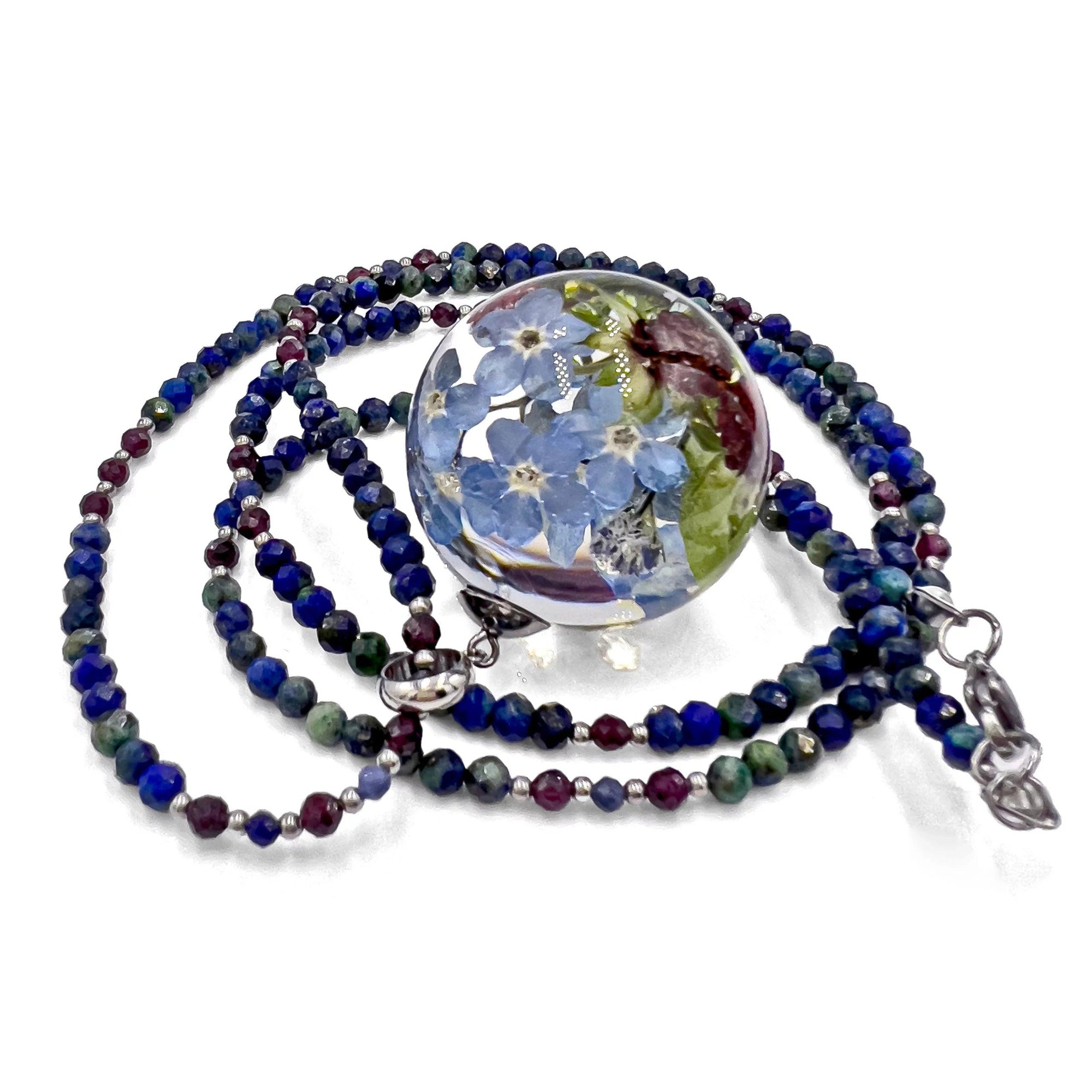 Długi naszyjnik lapis lazuli, granat & poziomkowy las