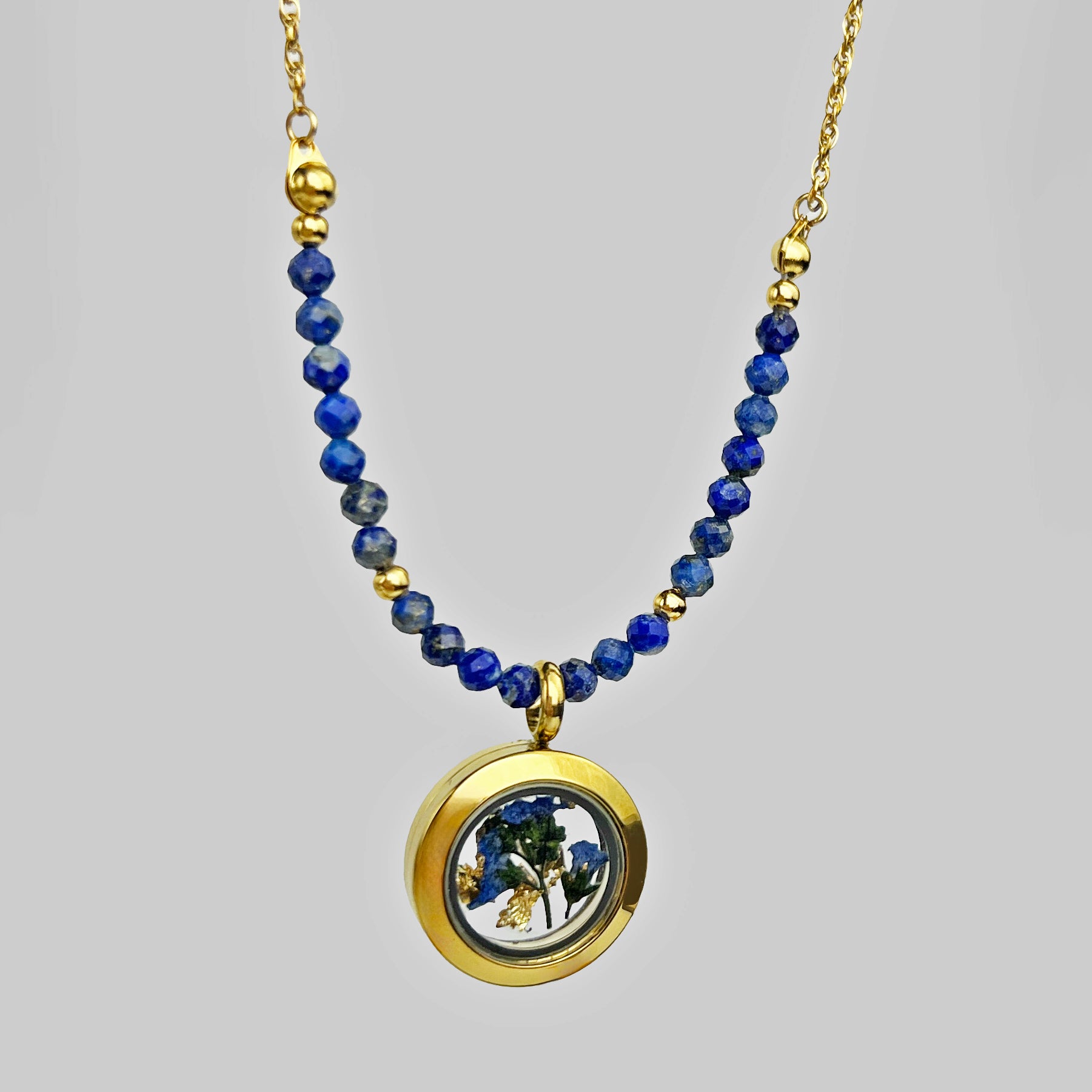 Naszyjnik lapis lazuli & niezapominajka