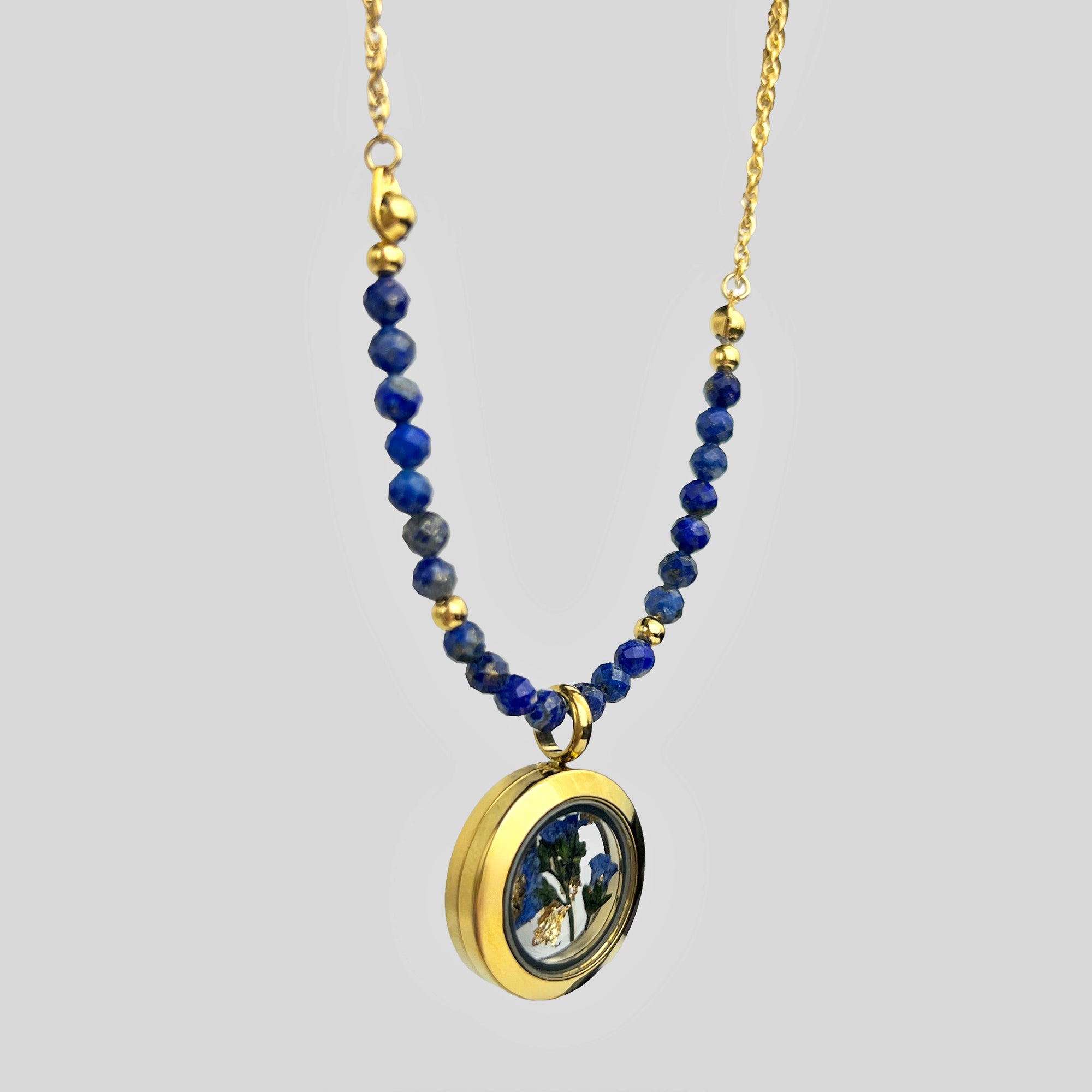 Naszyjnik lapis lazuli & niezapominajka
