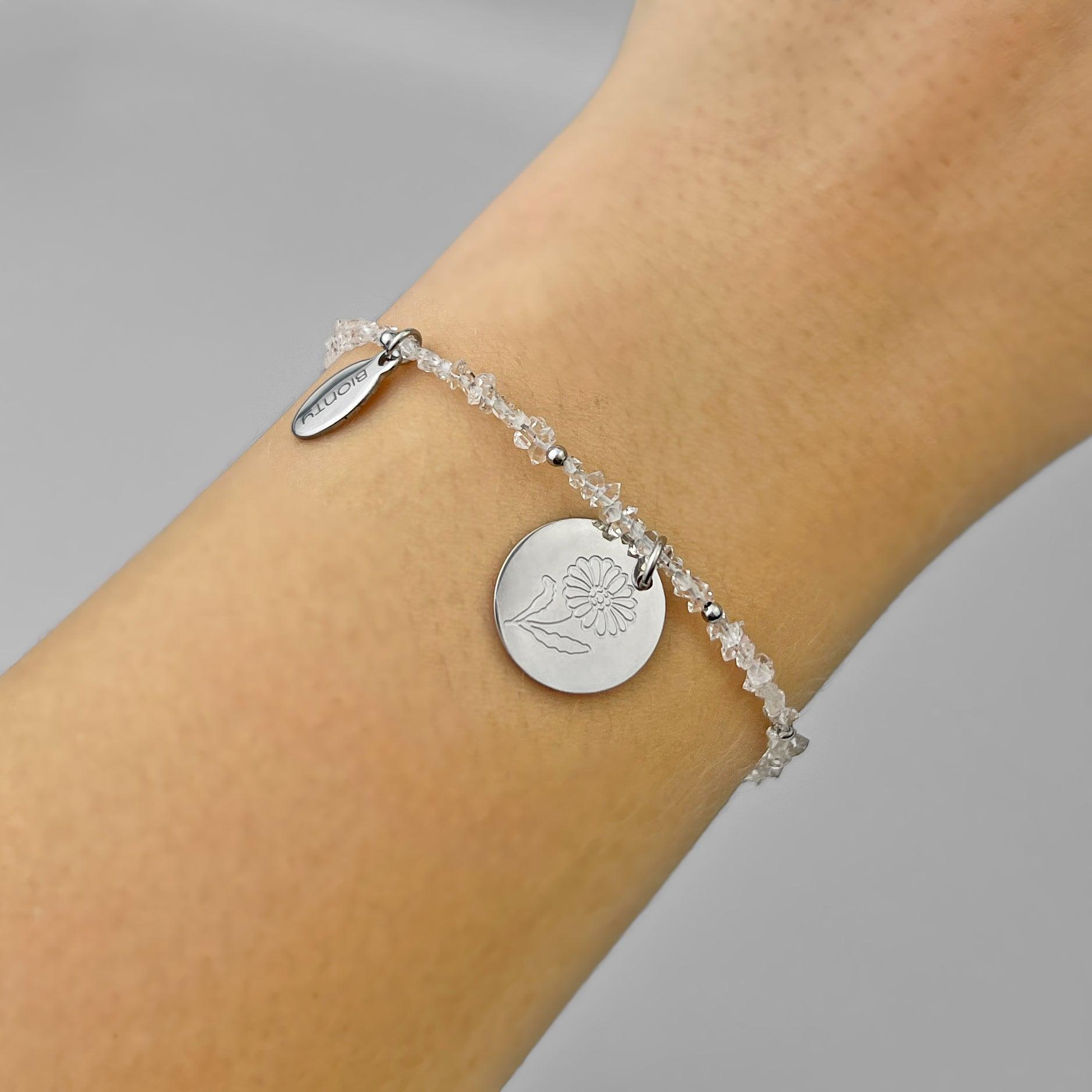 bransoletka KWIECIEŃ diament Herkimer, stokrotka